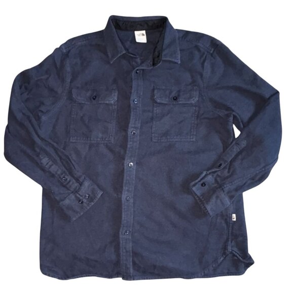 The North Face Mens Collared Flannel Double Pocket Shirt-Navy Blue-XL-GUC - Picture 1 of 5